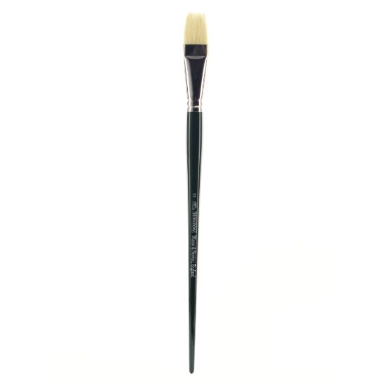 Picture of Winsor & Newton Winton Hog Paint Brush, Size 12, Long Flat Bristle, Hog Hair, Green