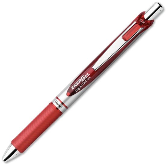 Picture of Pentel EnerGel RTX Liquid Gel Pen, Medium Point, 0.7 mm, Silver Barrel, Red Ink