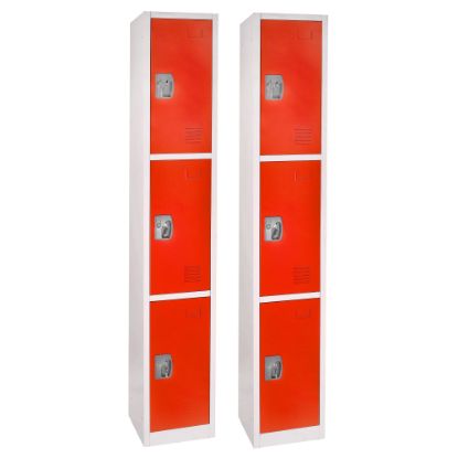 Picture of Alpine Large 3-Tier Steel Lockers, 72inH x 12inW x 12inD, Red, Pack Of 2 Lockers