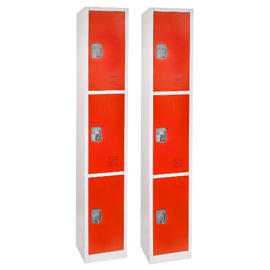 Picture of Alpine Large 3-Tier Steel Lockers, 72inH x 12inW x 12inD, Red, Pack Of 2 Lockers