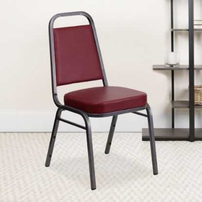 Picture of Flash Furniture HERCULES Series Trapezoidal Back Stacking Banquet Chairs, Burgundy/Silvervein, Pack Of 4 Chairs