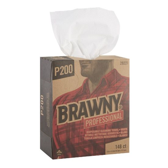 Picture of Brawny P200 Professional Disposable Cleaning Towels, 8in x 12-1/2in, 148 Wipes Per Box, 20 Boxes Per Case