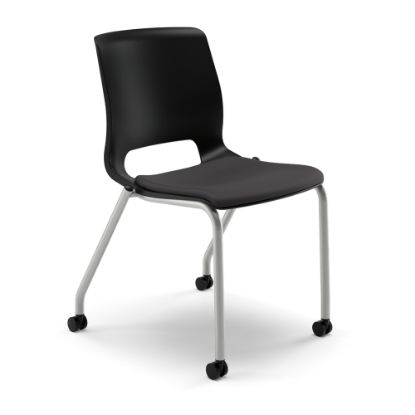 Picture of HON Motivate Stacking Chair With Casters, Padded Seat, Onyx, Set Of 2