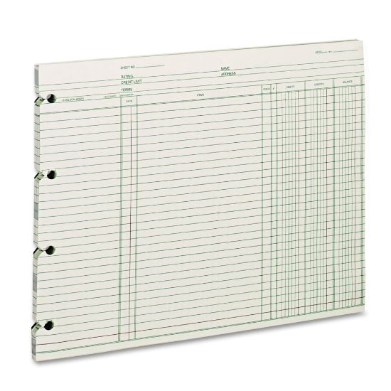 Picture of Wilson Jones Ledger Sheets, Ending Balance, 9 1/4in x 11 7/8in, Green, Pack Of 100