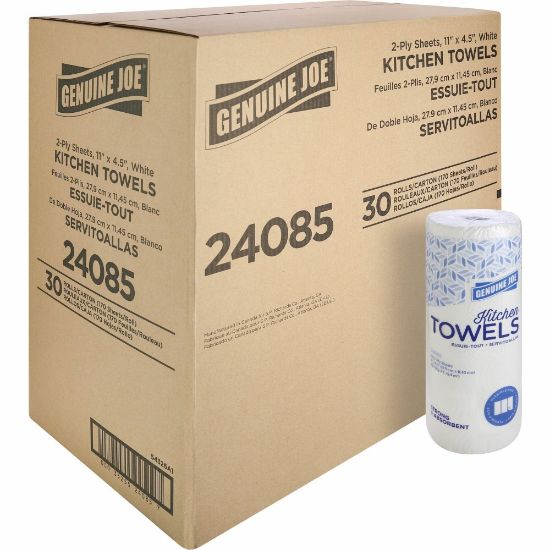 Picture of Genuine Joe 2-Ply Kitchen Paper Towels, 100% Recycled, 85 Sheets Per Roll, Pack Of 30 Rolls