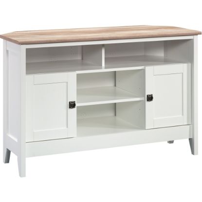 Picture of Sauder August Hill Corner Entertainment Stand, 30-1/8inH x 47inW x 19-1/2inD, Soft White/Lintel Oak