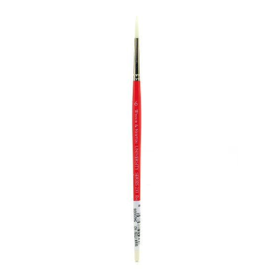 Picture of Winsor & Newton University Series Short-Handle Paint Brush, Size 6, Round Bristle, Red