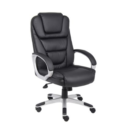 Picture of Boss Office Products Ergonomic LeatherPlus Bonded Leather Chair, Black/Chrome