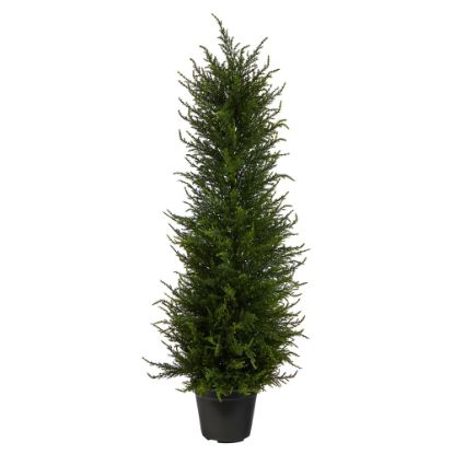 Picture of Nearly Natural Cypress Tree 2-1/2ftH Artificial Plant With Planter, 30inH x 7inW x 7inD, Green/Black