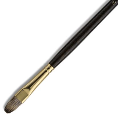 Picture of Winsor & Newton Monarch Long-Handle Paint Brush. Size 8, Short Filbert Bristle, Synthetic, Brown