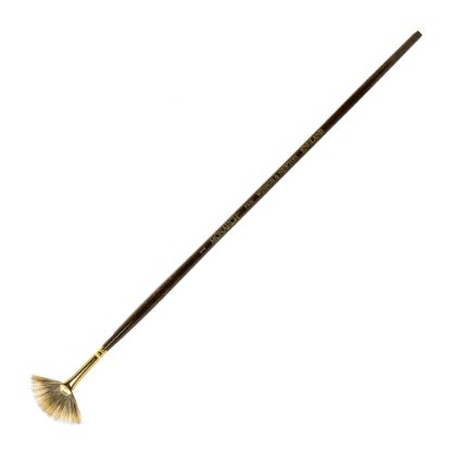 Picture of Winsor & Newton Monarch Long-Handle Paint Brush, Size 1, Fan Bristle, Synthetic, Brown