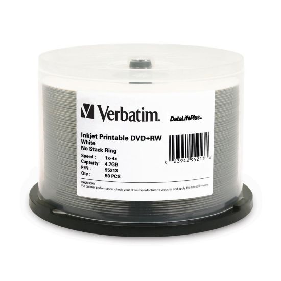 Picture of Verbatim DataLifePlus DVD+RW Printable Disc Spindle, White, Pack Of 50