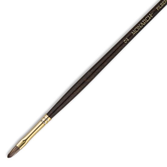 Picture of Winsor & Newton Monarch Long-Handle Paint Brush, Size 2, Filbert Bristle, Synthetic, Brown