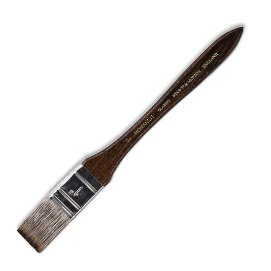 Picture of Winsor & Newton Monarch Paint Brush, Short Handle, 1in, Glazing/Varnishing Bristle, Synthetic, Brown