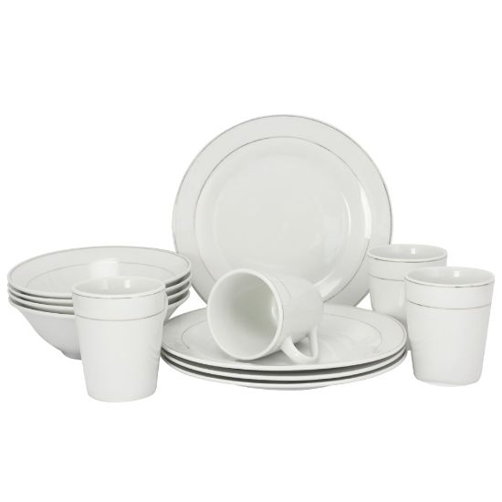 Picture of Gibson Home Tuxedo Deluxe 12-Piece Dinnerware Set, White/Gold