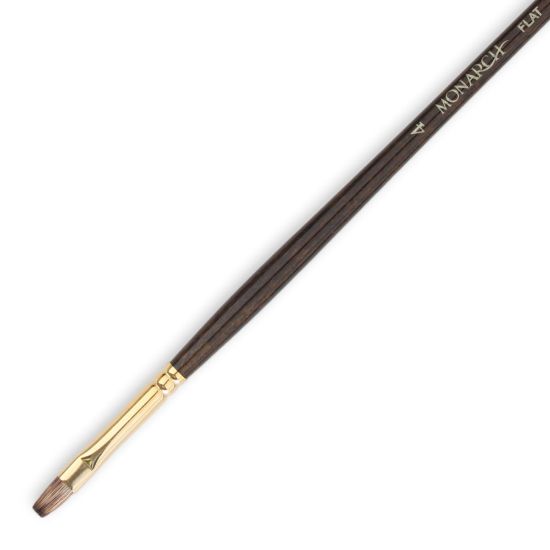 Picture of Winsor & Newton Monarch Long-Handle Paint Brush, Size 4, Flat Bristle, Synthetic, Brown