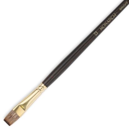 Picture of Winsor & Newton Monarch Long-Handle Paint Brush, Size 12, Flat Bristle, Synthetic, Brown