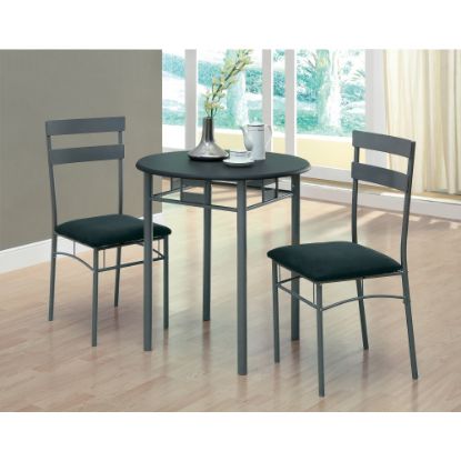 Picture of Monarch Specialties 30in Round Table With 2 Horizontal-Slat Bistro Chairs, Black/Charcoal Gray