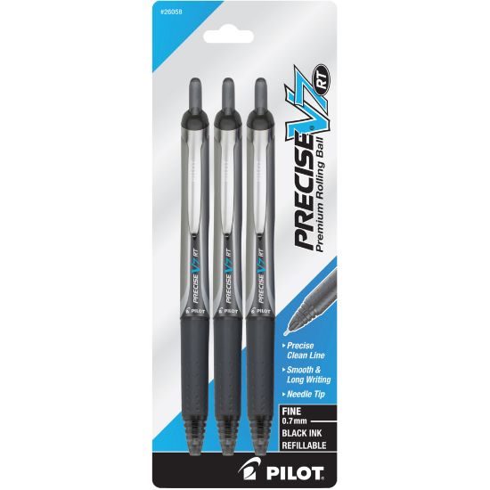 Picture of Pilot Precise V7 Liquid Ink Retractable Rollerball Pens, Fine Point, 0.7 mm, Assorted Barrel Colors, Black Ink, Pack Of 3 Pens