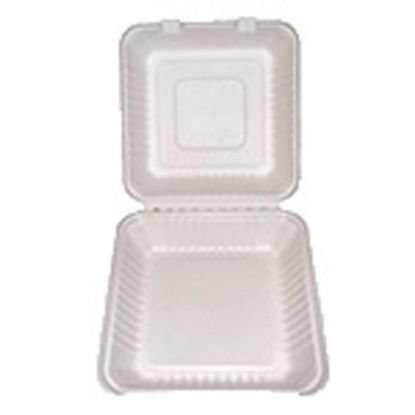 Picture of Primeware Hinged Food Containers, 1 Compartment, 9in x 9in x 3 3/8in, White, Case Of 160