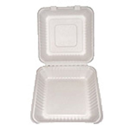 Picture of Primeware Hinged Food Containers, 1 Compartment, 9in x 9in x 3 3/8in, White, Case Of 160