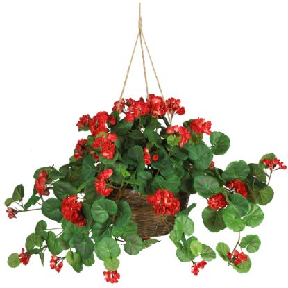 Picture of Nearly Natural 24in Geranium Hanging Basket, Red