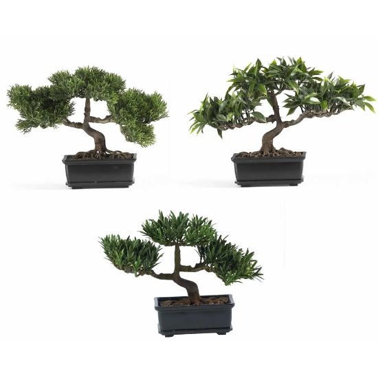 Picture of Nearly Natural 8 1/2in Silk Bonsai Plant With Pot, 8 1/2inH x 12inW x 5inD, Set Of 3