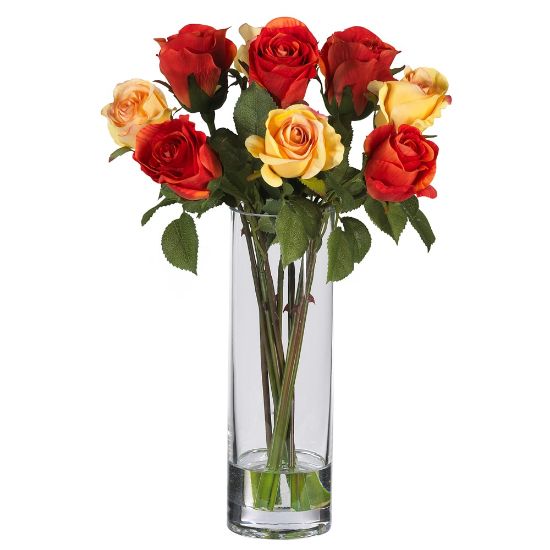 Picture of Nearly Natural 16in Silk Roses With Vase, Red/Yellow