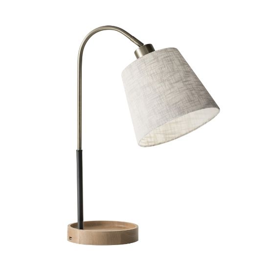 Picture of Adesso Jeffrey Table Lamp with USB Port, 21inH, Off-White Shade/Black/Brass Base