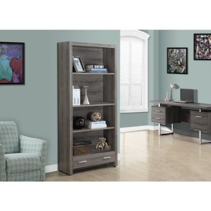 Picture of Monarch Specialties 72inH 3-Shelf Bookcase With Drawer, Dark Taupe