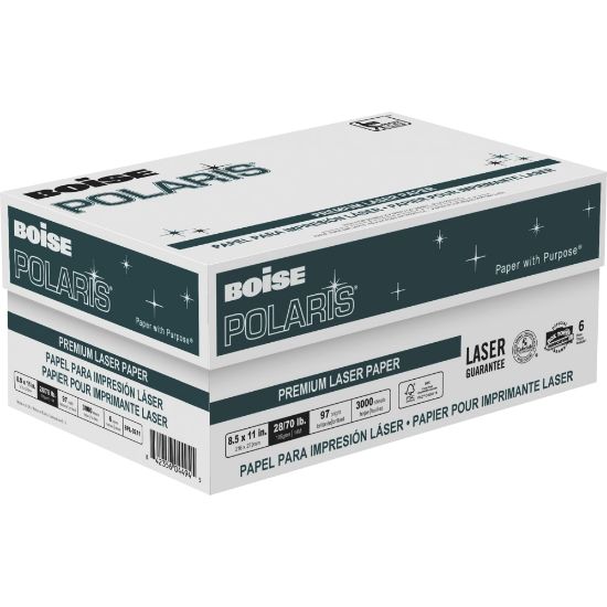 Picture of Boise POLARIS Premium Laser Paper, White, Letter Size (8 1/2in x 11in), 500 Sheets Per Ream, Case Of 6 Reams, FSC Certified, 28 Lb, 98 Brigtness