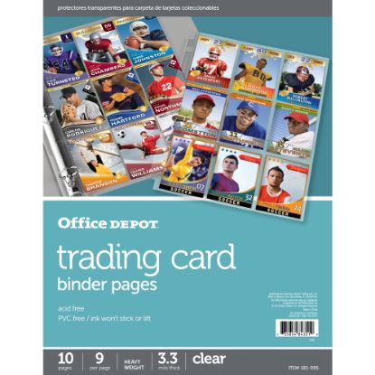 Picture of Office Depot Brand Trading Card Binder Pages, 8-1/2in x 11in, Clear, Pack Of 10