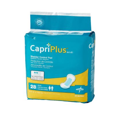 Picture of Medline Capri Plus Bladder Control Pad Incontinent Liners, Extra Plus, 6 1/2in x 13 1/2in, White, Case Of 28