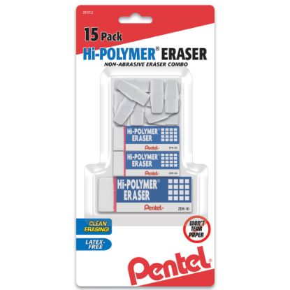 Picture of Pentel Hi-Polymer Eraser Combo Pack, White, Pack Of 15