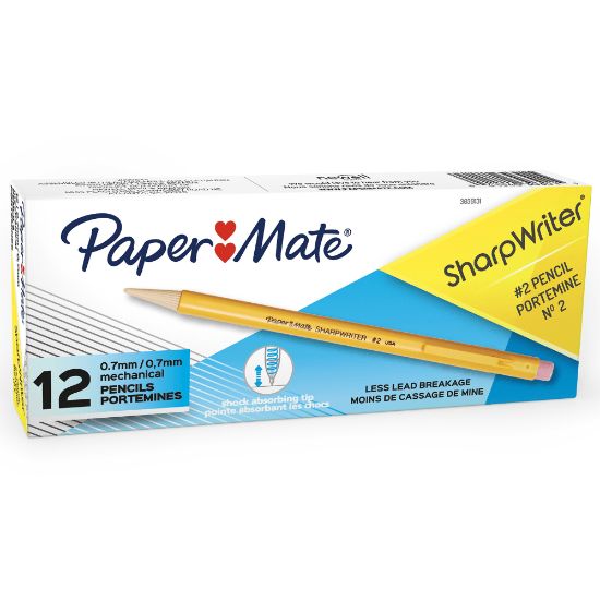 Picture of Paper Mate Sharpwriter Mechanical Pencils, 0.7mm, #2 Lead, Yellow Barrel, Pack Of 12