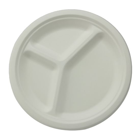 Picture of Stalk Market Round Plates, 3-Compartment, 10in, White, Pack Of 500 Plates