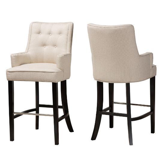 Picture of Baxton Studio Aldon Bar Stools, Light Beige/Dark Brown, Set Of 2 Stools