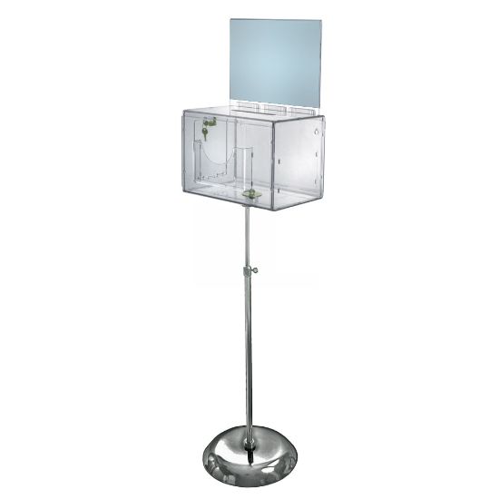 Picture of Azar Displays Plastic Suggestion Box, Adjustable Pedestal Floor Stand, With Lock, Extra-Large, 8 1/4inH x 11inW x 8 1/4inD, Clear