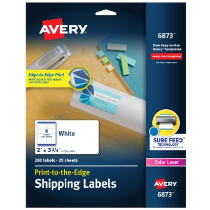 Picture of Avery Print-To-The-Edge Permanent Laser Shipping Labels, 6873, 2in x 3 3/4in, White, Pack Of 200