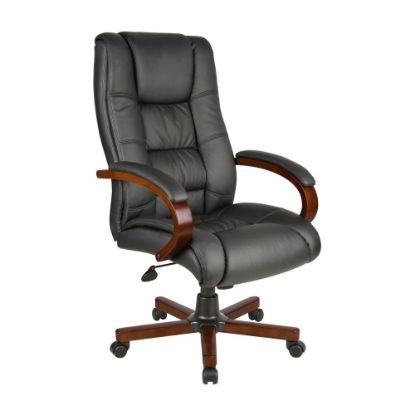 Picture of Boss Office Products Aaria Ergonomic Vinyl/Wood High-Back Chair, Black/Mahogany