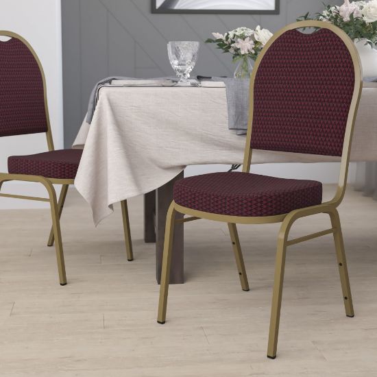 Picture of Flash Furniture HERCULES Series Dome Back Stacking Banquet Chair, Burgundy/Gold