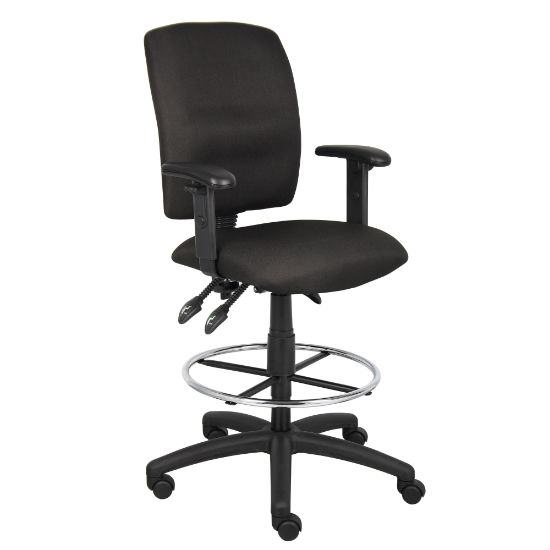 Picture of Boss Office Products Fabric Drafting Stool With Adjustable Arms, Black/Chrome