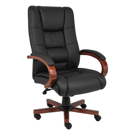 Picture of Boss Aaria Ergonomic Vinyl/Wood High-Back Chair, Black/Cherry