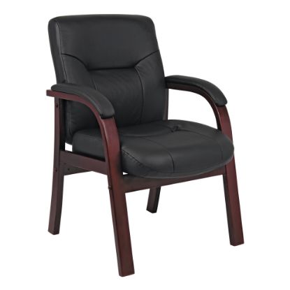 Picture of Boss Office Products LeatherPlus Bonded Leather Mid-Back Guest Chair, Black/Mahogany