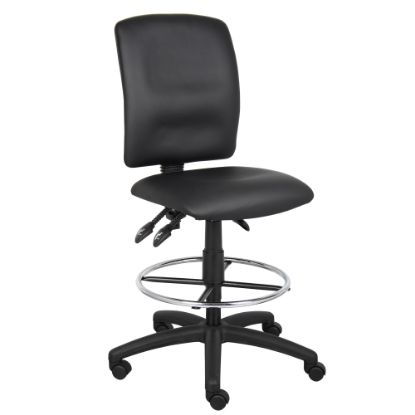 Picture of Boss Office Products LeatherPlus Bonded Leather Drafting Stool, Black/Chrome