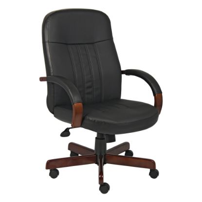 Picture of Boss Office Products Ergonomic LeatherPlus Bonded Leather Chair, Black/Mahogany