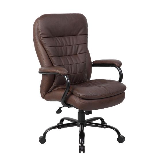 Picture of Boss Office Products Heavy-Duty Pillow-Top High-Back Chair, Bomber Brown/Silver