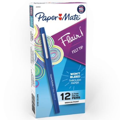 Picture of Paper Mate Flair Porous-Point Pens, Medium Point, 0.7 mm, Blue Barrel, Blue Ink, Pack Of 12