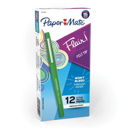 Picture of Paper Mate Flair Porous-Point Pens, Medium Point, 0.7 mm, Green Barrel, Green Ink, Pack Of 12