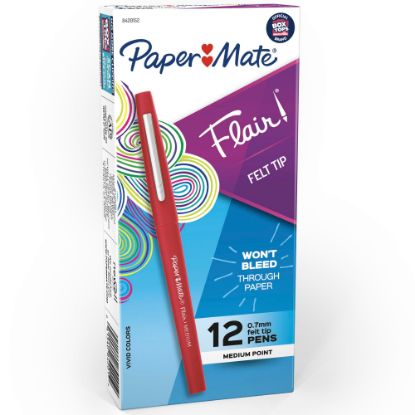 Picture of Paper Mate Flair Porous-Point Pens, Medium Point, 0.7 mm, Red Barrel, Red Ink, Pack Of 12